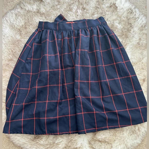 ModCloth Navy Red Plaid Bow Skirt - Picture 1 of 3